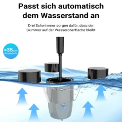 SunSun CSP-250 Schwimmskimmer für Teiche bis 40 m², 2500 l/h 45 W, Skimmer mit Springbrunnen, Blättersammler mit Pumpe, Gartenteich Teichpflege