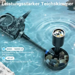 SunSun CSP-40 Standskimmer für Teiche bis 40 m², max. 16.000 l/h, Skimmer als Blättersammler für Gartenteich Teichpflege, zum Anschluss an Pumpe