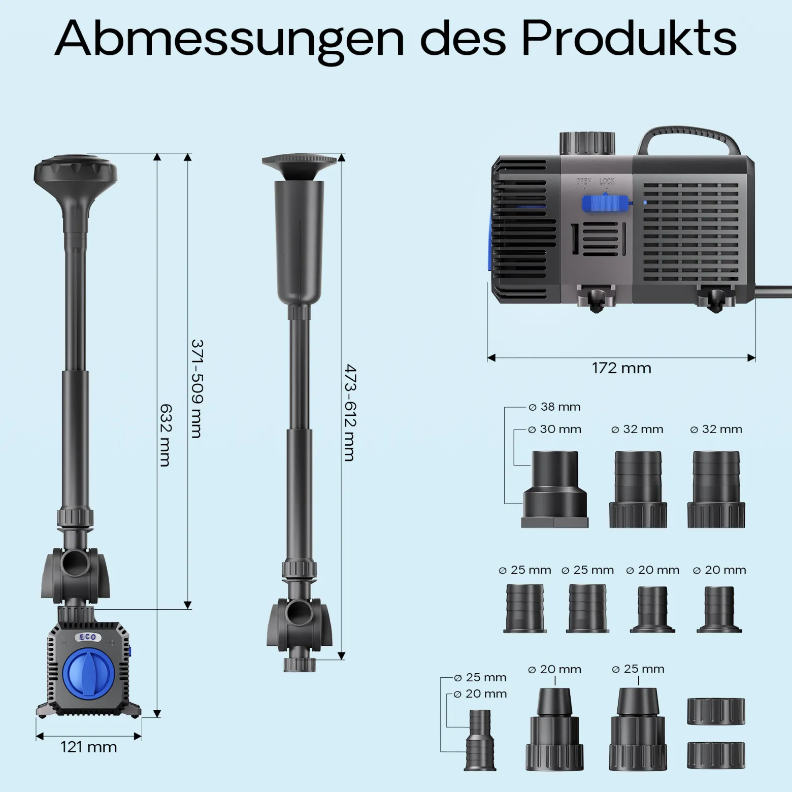 SunSun CTP-2803 SuperECO Teichpumpe 3000 l/h 10 W, 2 m Förderhöhe, als Springbrunnenpumpe Filterpumpe Skimmerpumpe regelbar höhenverstellbar