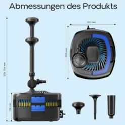 SunSun CUF-4800 Springbrunnenpumpe 4500 l/h / 45 W / 4 m Förderhöhe mit eingebautem 11 W UVC-Teichklärer, energiesparende Teichpumpe, Pumpe mit Fontäne, Wasserpumpe