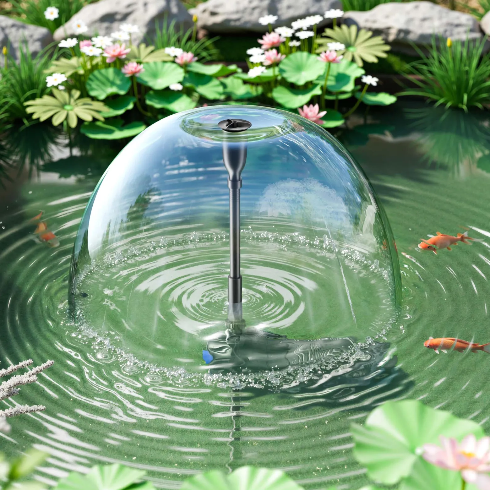 SunSun CUP-129 Springbrunnenpumpe mit Filter, 4 Fontänendüsen 1000l/h 24W und 9W UVC Klärer, Teichpumpe für Gartenteich Koiteich Biofilter