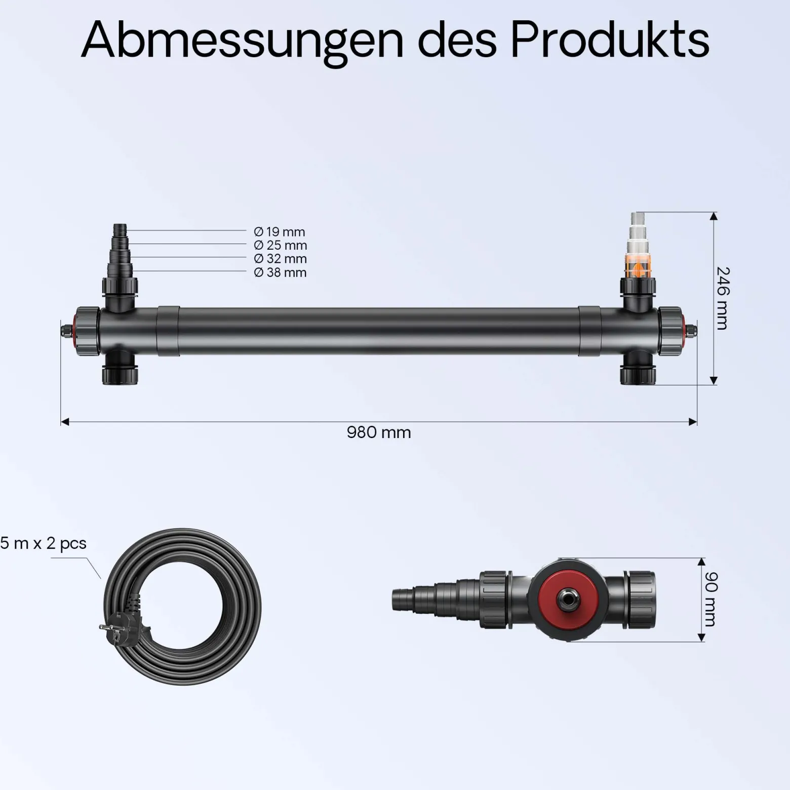 SunSun CUV-172 Teichklärer 6000 l/h / 72 W UVC, Vorklärgerät für Teichfilter & Teichpumpe, Wasserklärer mit UV-Lampe, Lichtfilter zur Algenbekämpfung