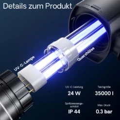 SunSun CUV-224 Teichklärer 4500 l/h / 24 W UVC, Vorklärgerät für Teichfilter & Teichpumpe, Wasserklärer mit UV-Lampe, Lichtfilter zur Algenbekämpfung