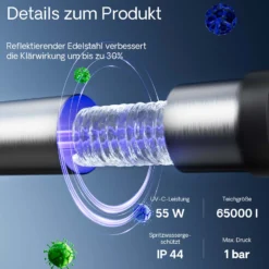 SunSun CUV-755 Teichklärer 8000 l/h / 55 W UVC, Vorklärgerät für Teichfilter & Teichpumpe, Wasserklärer mit UV-Lampe, Lichtfilter zur Algenbekämpfung
