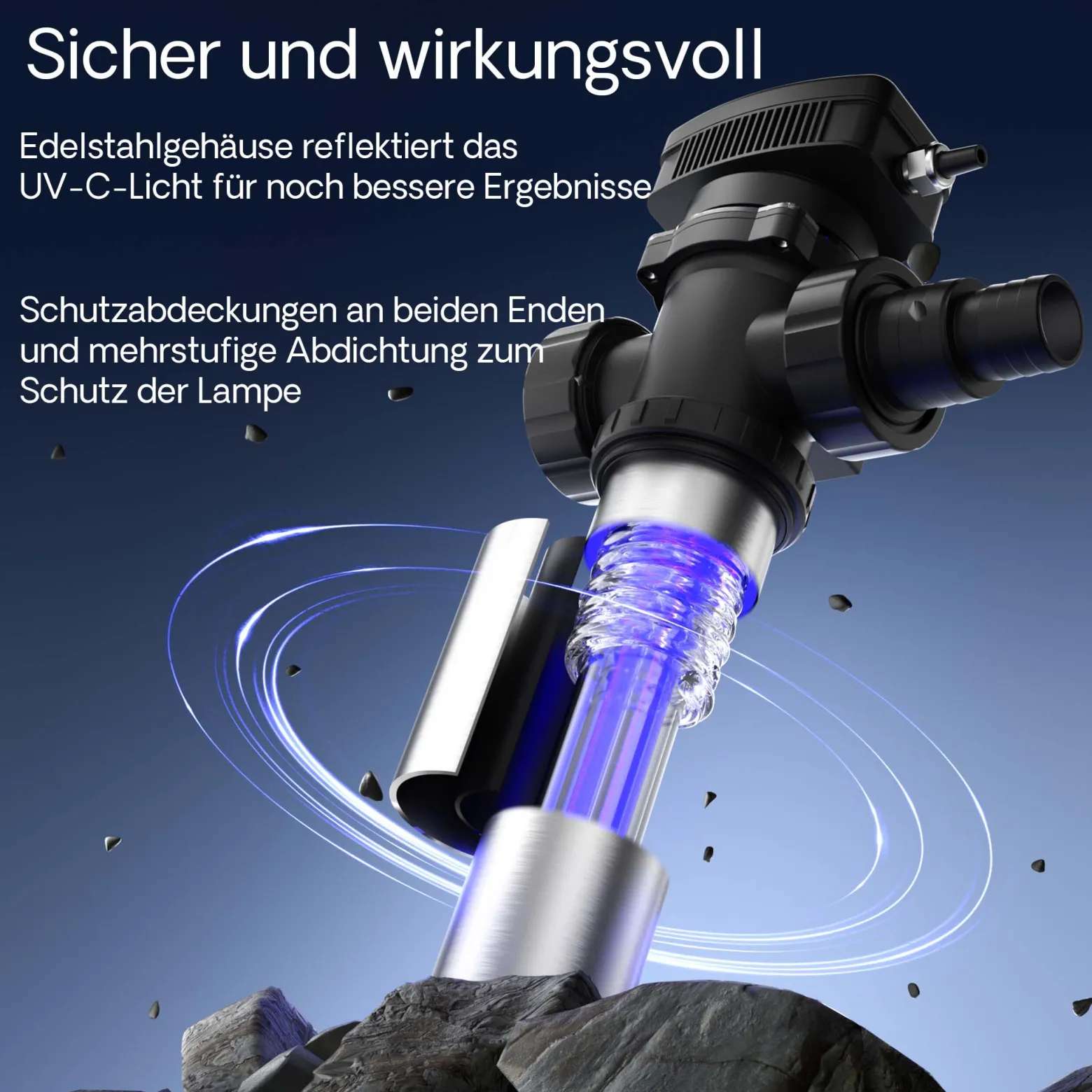 SunSun CUV-755 Teichklärer 8000 l/h / 55 W UVC, Vorklärgerät für Teichfilter & Teichpumpe, Wasserklärer mit UV-Lampe, Lichtfilter zur Algenbekämpfung