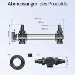 SunSun CUV-755 Teichklärer 8000 l/h / 55 W UVC, Vorklärgerät für Teichfilter & Teichpumpe, Wasserklärer mit UV-Lampe, Lichtfilter zur Algenbekämpfung