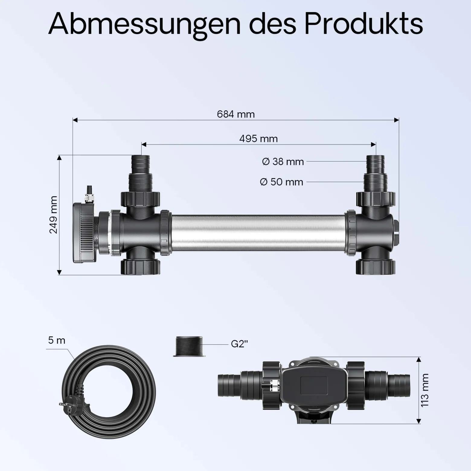 SunSun CUV-755 Teichklärer 8000 l/h / 55 W UVC, Vorklärgerät für Teichfilter & Teichpumpe, Wasserklärer mit UV-Lampe, Lichtfilter zur Algenbekämpfung