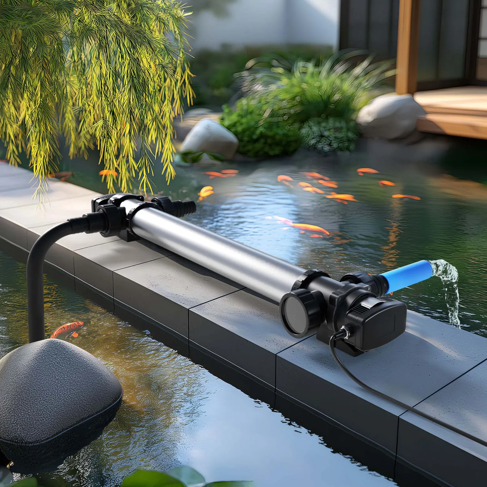 SunSun CUV-772 Teichklärer 8000 l/h / 72 W UVC, Vorklärgerät für Teichfilter & Teichpumpe, Wasserklärer mit UV-Lampe, Lichtfilter zur Algenbekämpfung