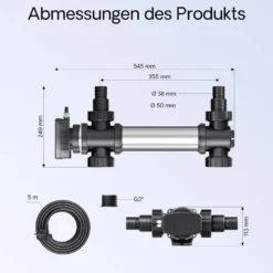 SunSun CUV-736 Teichklärer 7000 l/h / 36 W UVC, Vorklärgerät für Teichfilter & Teichpumpe, Wasserklärer mit UV-Lampe, Lichtfilter zur Algenbekämpfung
