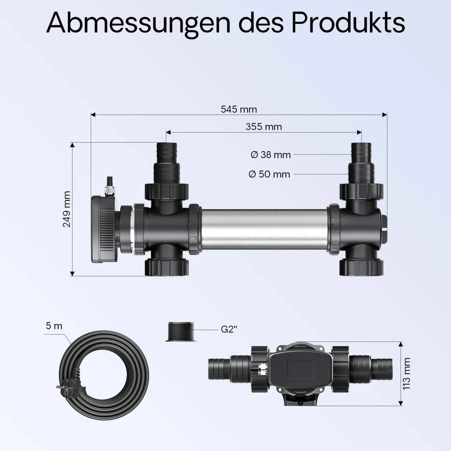 SunSun CUV-736 Teichklärer 7000 l/h / 36 W UVC, Vorklärgerät für Teichfilter & Teichpumpe, Wasserklärer mit UV-Lampe, Lichtfilter zur Algenbekämpfung