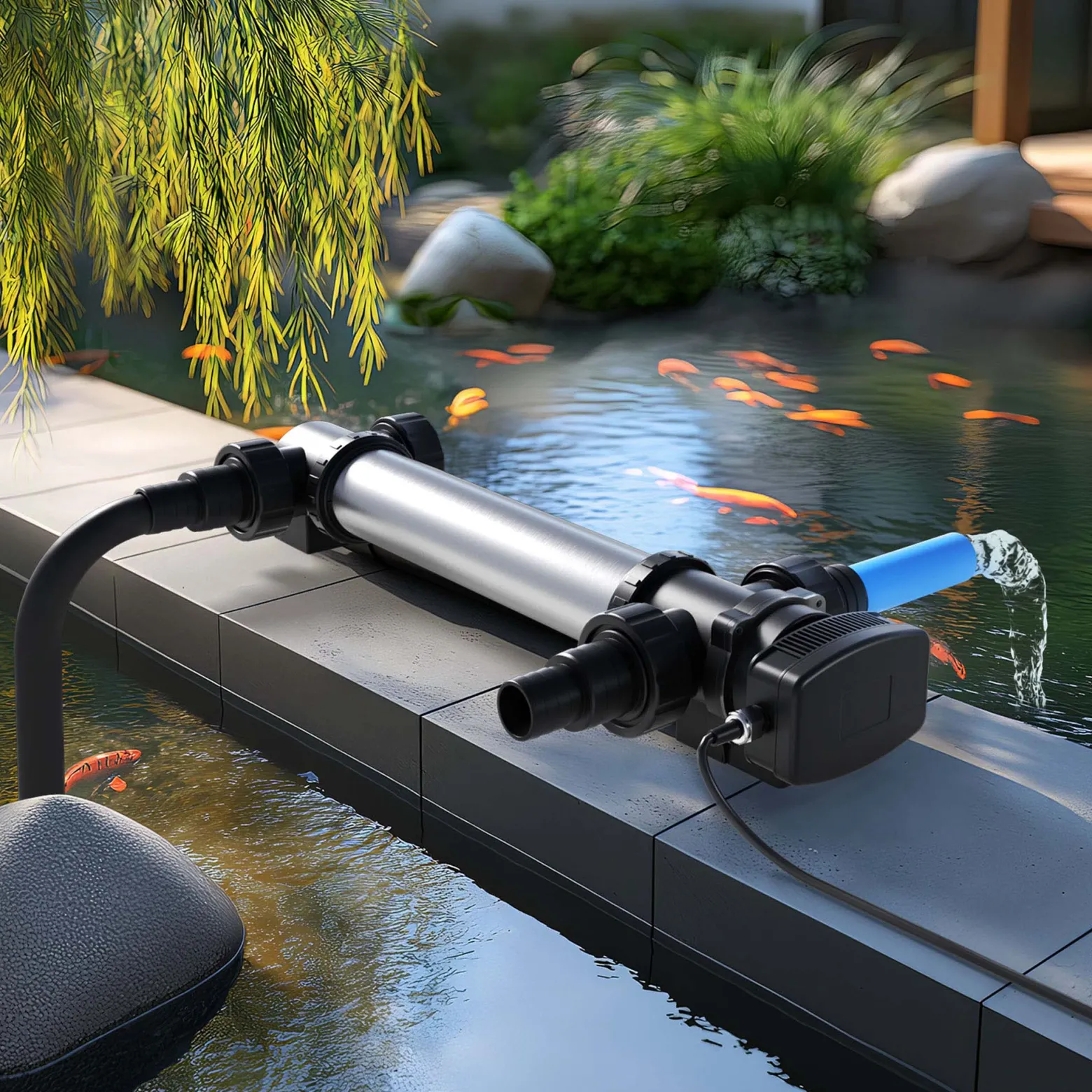 SunSun CUV-736 Teichklärer 7000 l/h / 36 W UVC, Vorklärgerät für Teichfilter & Teichpumpe, Wasserklärer mit UV-Lampe, Lichtfilter zur Algenbekämpfung