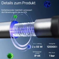 SunSun CUV-7110 Teichklärer 8000 l/h / 110 W UVC, Vorklärgerät für Teichfilter & Teichpumpe, Wasserklärer mit UV-Lampe, Lichtfilter zur Algenbekämpfung