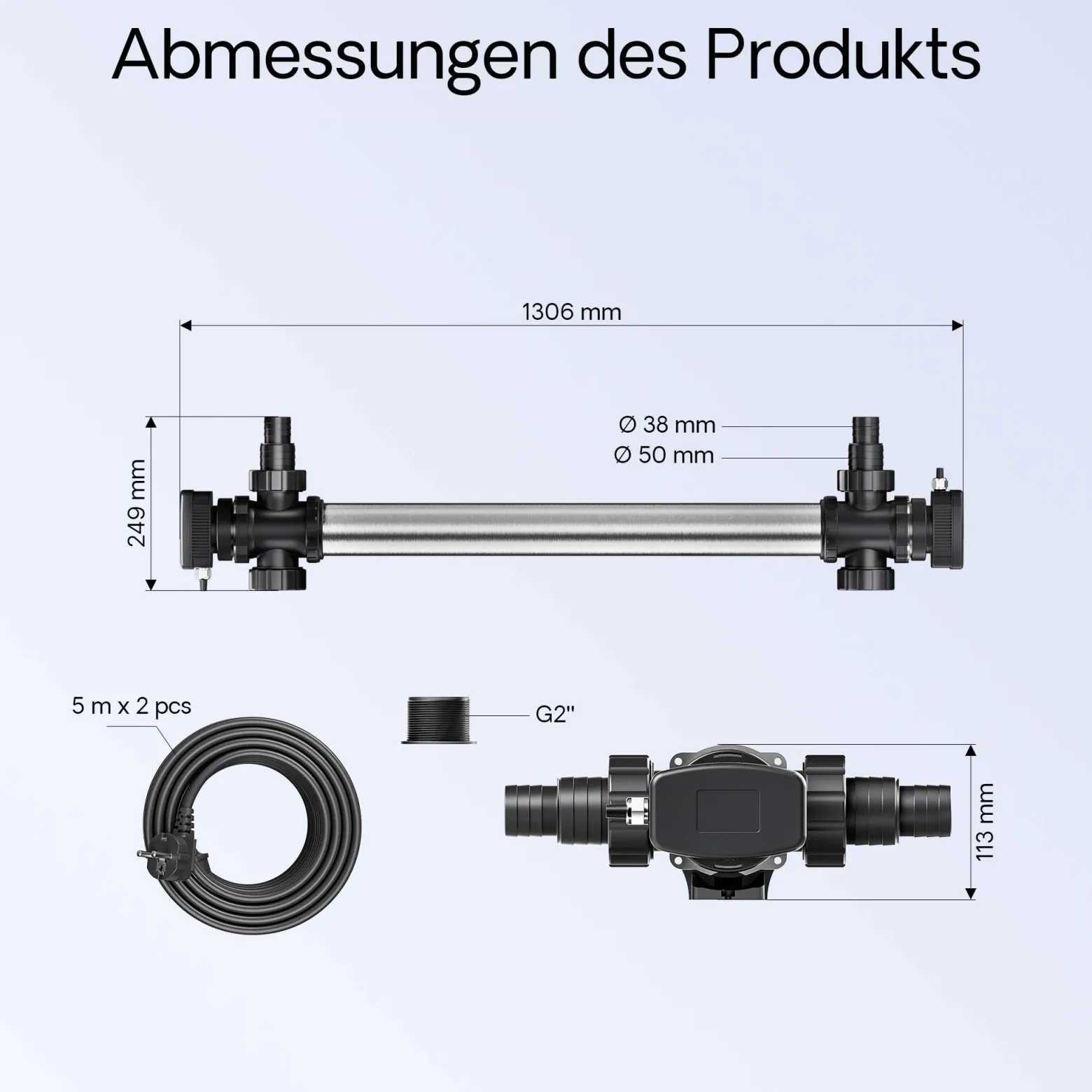 SunSun CUV-7110 Teichklärer 8000 l/h / 110 W UVC, Vorklärgerät für Teichfilter & Teichpumpe, Wasserklärer mit UV-Lampe, Lichtfilter zur Algenbekämpfung