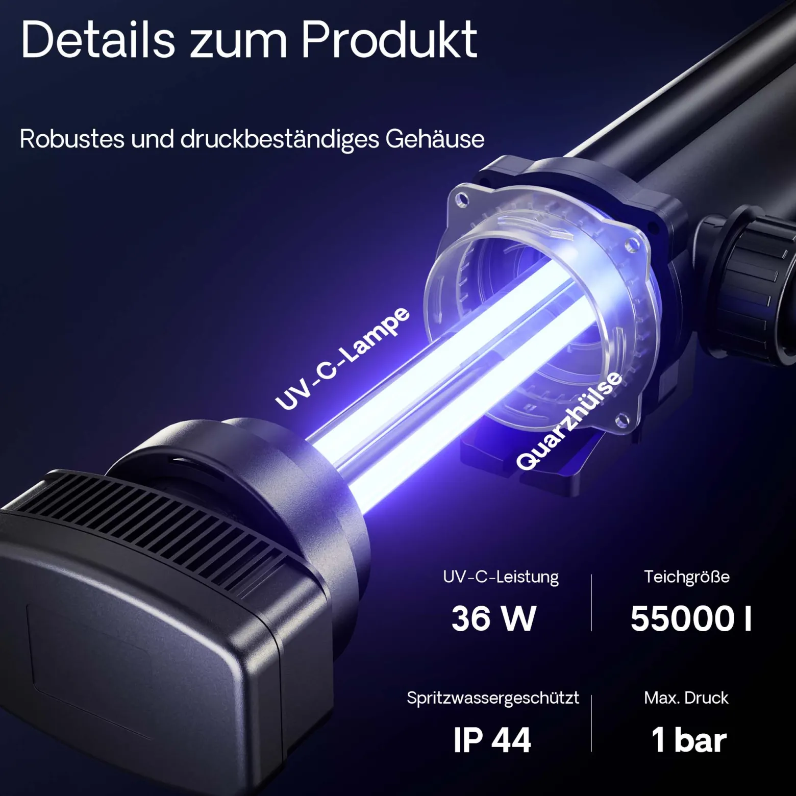 SunSun CUV-336 Teichklärer 7000 l/h / 36 W UVC, Vorklärgerät für Teichfilter & Teichpumpe, Wasserklärer mit UV-Lampe, Lichtfilter zur Algenbekämpfung
