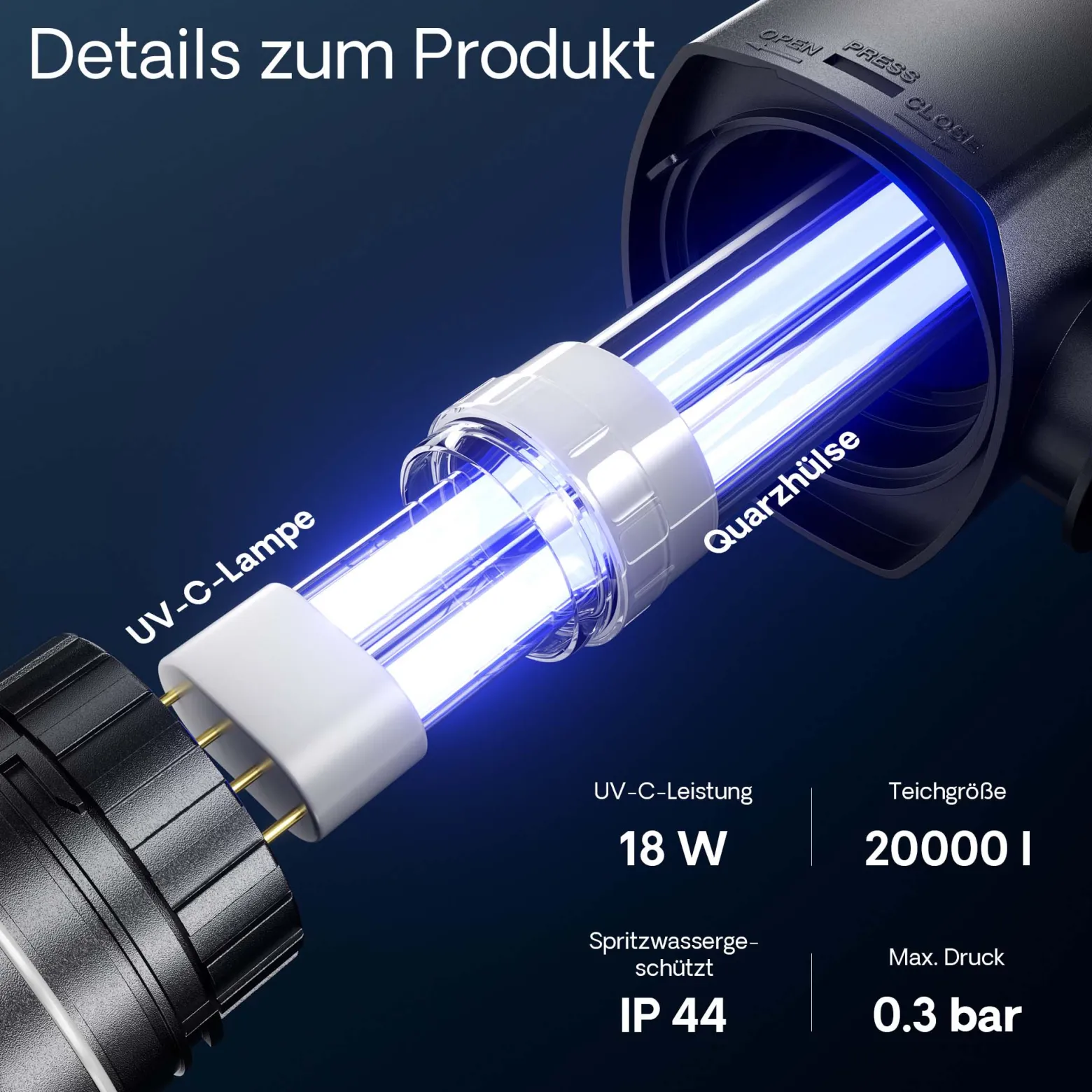 SunSun CUV-218 Teichklärer 2500 l/h / 18 W UVC, Vorklärgerät für Teichfilter & Teichpumpe, Wasserklärer mit UV-Lampe, Lichtfilter zur Algenbekämpfung