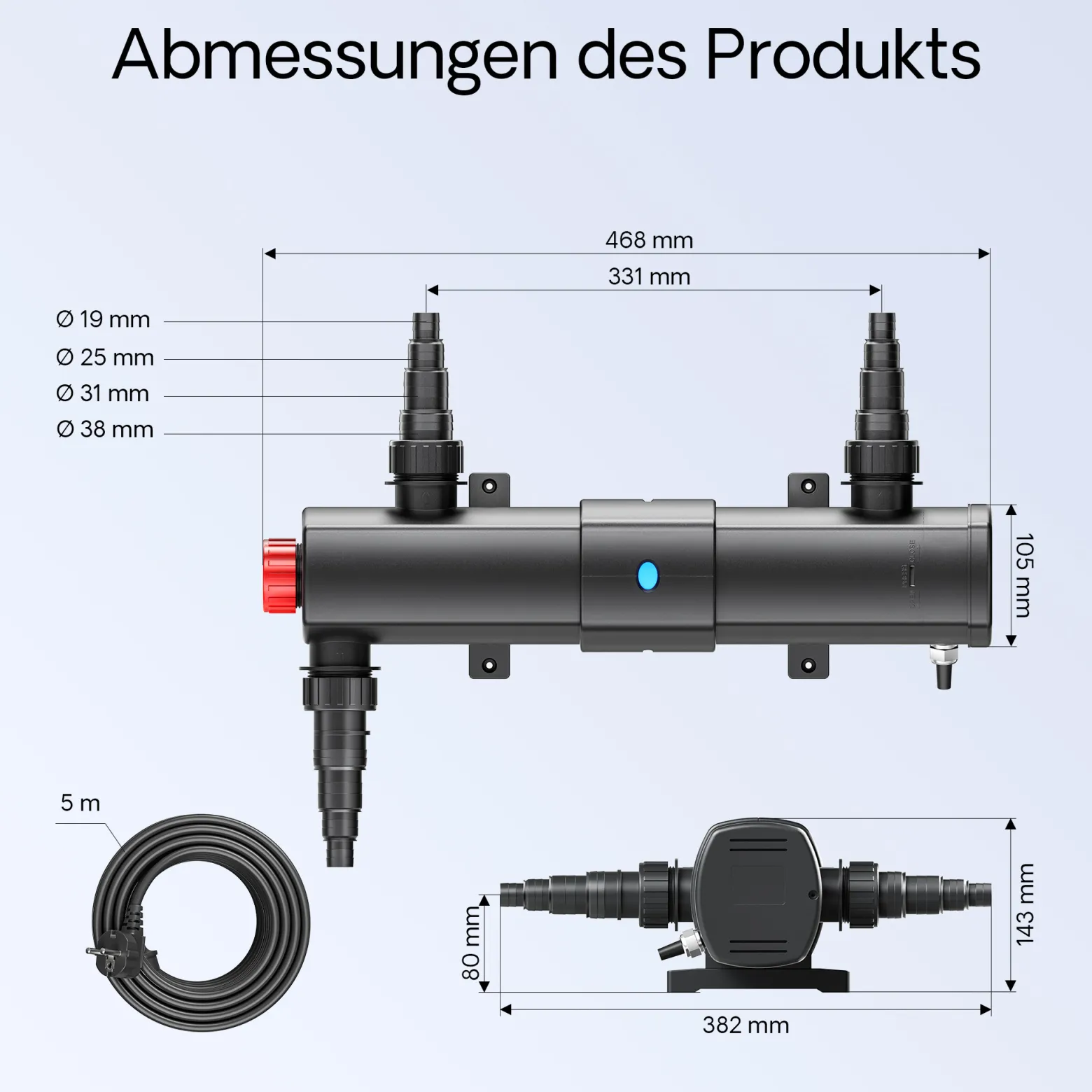 SunSun CUV-218 Teichklärer 2500 l/h / 18 W UVC, Vorklärgerät für Teichfilter & Teichpumpe, Wasserklärer mit UV-Lampe, Lichtfilter zur Algenbekämpfung