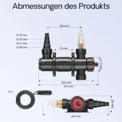 SunSun CUV-111 Teichklärer 1700 l/h / 11 W UVC, Vorklärgerät für Teichfilter & Teichpumpe, Wasserklärer mit UV-Lampe, Lichtfilter zur Algenbekämpfung