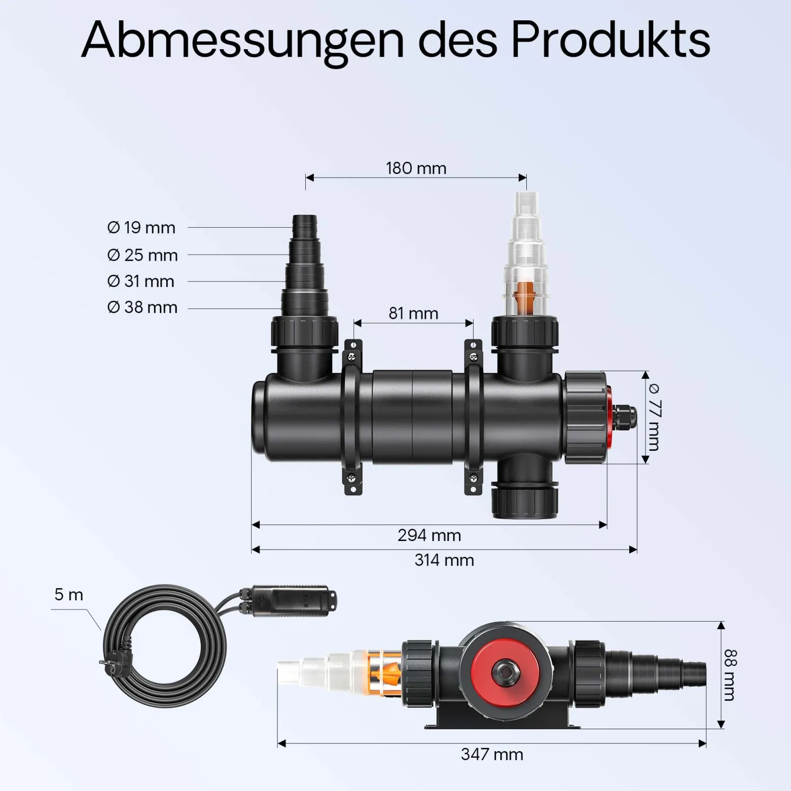 SunSun CUV-111 Teichklärer 1700 l/h / 11 W UVC, Vorklärgerät für Teichfilter & Teichpumpe, Wasserklärer mit UV-Lampe, Lichtfilter zur Algenbekämpfung