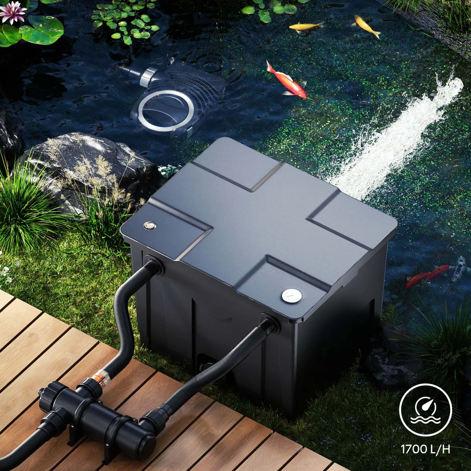 SunSun CUV-111 Teichklärer 1700 l/h / 11 W UVC, Vorklärgerät für Teichfilter & Teichpumpe, Wasserklärer mit UV-Lampe, Lichtfilter zur Algenbekämpfung