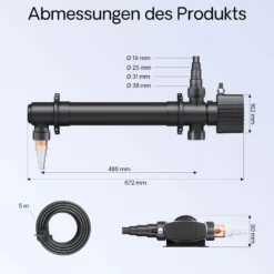 SunSun CUV-155 Teichklärer 5000 l/h / 55 W UVC, Vorklärgerät für Teichfilter & Teichpumpe, Wasserklärer mit UV-Lampe, Lichtfilter zur Algenbekämpfung