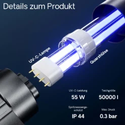 SunSun CUV-155 Teichklärer 5000 l/h / 55 W UVC, Vorklärgerät für Teichfilter & Teichpumpe, Wasserklärer mit UV-Lampe, Lichtfilter zur Algenbekämpfung