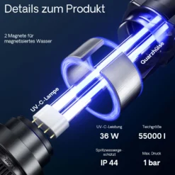SunSun CUV-636 Teichklärer 7000 l/h / 36 W UVC, Vorklärgerät für Teichfilter & Teichpumpe, Wasserklärer mit UV-Lampe, Lichtfilter zur Algenbekämpfung