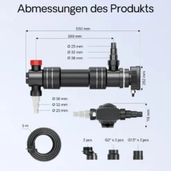 SunSun CUV-636 Teichklärer 7000 l/h / 36 W UVC, Vorklärgerät für Teichfilter & Teichpumpe, Wasserklärer mit UV-Lampe, Lichtfilter zur Algenbekämpfung
