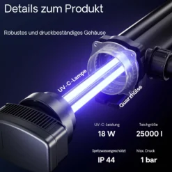 SunSun CUV-318 Teichklärer 3000 l/h / 18 W UVC Vorklärgerät für Teichfilter & Teichpumpe Wasserklärer mit UV-Lampe Lichtfilter zur Algenbekämpfung
