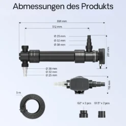 SunSun CUV-655 Teichklärer 8000 l/h / 55 W UVC, Vorklärgerät für Teichfilter & Teichpumpe, Wasserklärer mit UV-Lampe, Lichtfilter zur Algenbekämpfung