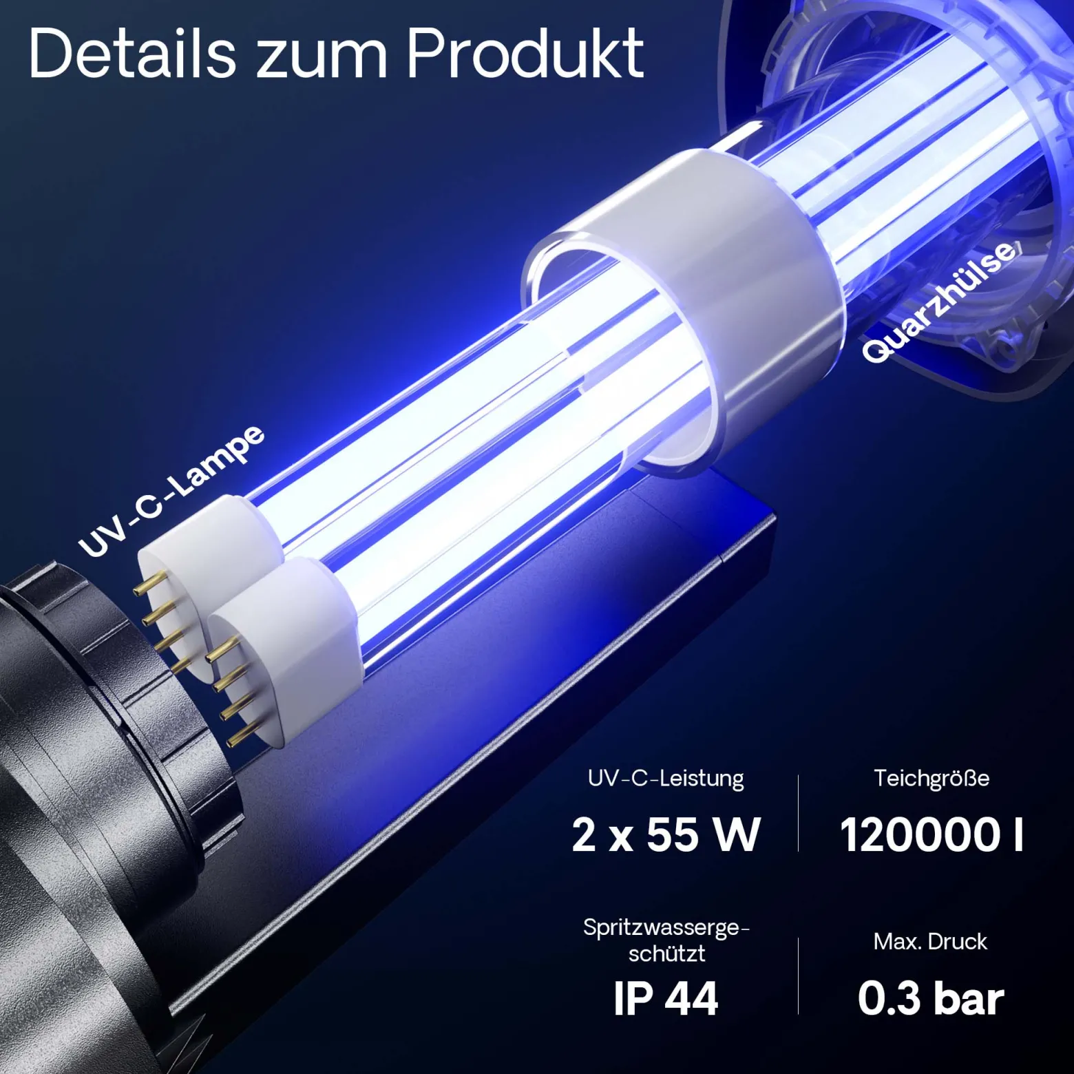 SunSun CUV-2110 Teichklärer 8000 l/h / 110 W UVC für Teichgrößen bis 120.000 Liter, Vorklärgerät für Teichfilter & Teichpumpe, Wasserklärer mit UV-Lampe, Lichtfilter zur Algenbekämpfung