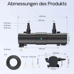 SunSun CUV-2072 Teichklärer 8000 l/h / 72 W UVC für Teichgrößen bis 90.000 Liter, Vorklärgerät für Teichfilter & Teichpumpe, Wasserklärer mit UV-Lampe, Lichtfilter zur Algenbekämpfung