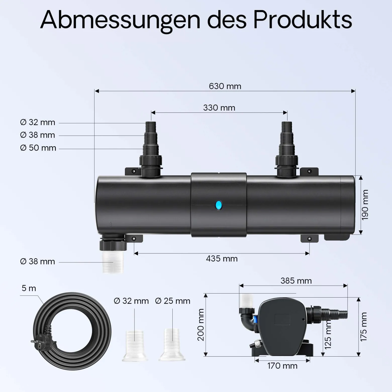 SunSun CUV-2072 Teichklärer 8000 l/h / 72 W UVC für Teichgrößen bis 90.000 Liter, Vorklärgerät für Teichfilter & Teichpumpe, Wasserklärer mit UV-Lampe, Lichtfilter zur Algenbekämpfung