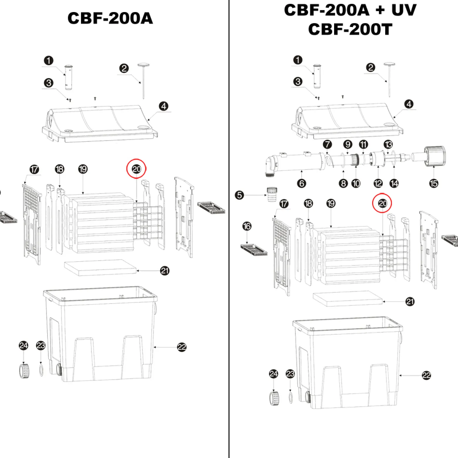 SunSun Ersatzteil Filterschwamm Halter für Bio Teichfilter CBF-200T CBF-200U CBF-200 – Durchlauffilter Teich bis 8000L Teichvolumen – bis 2300l/h – mit Thermometer – Filter Biofilter Koiteich