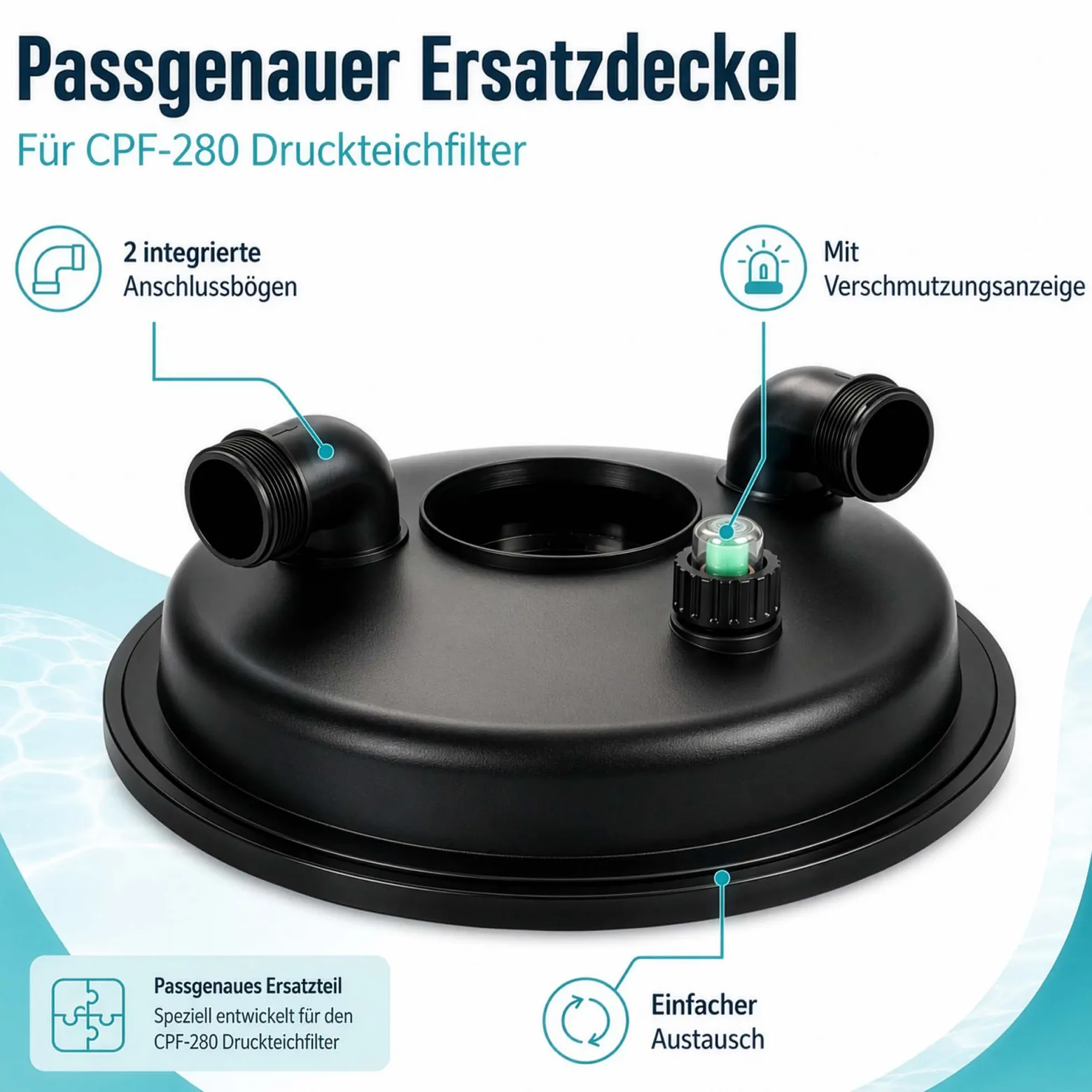 SunSun Ersatzteil für Druckteichfilter CPF-280 Deckel, Teichdruckfilter UVC-Lampe 11 W, 9000 l/h Teichfilteranlage, effiziente Wasserfilterung