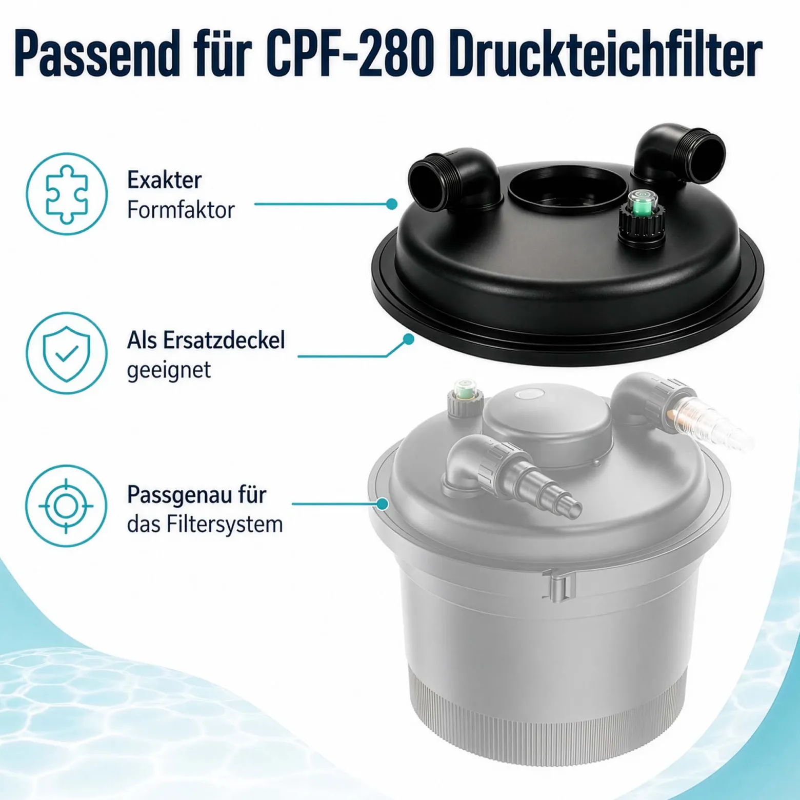 SunSun Ersatzteil für Druckteichfilter CPF-280 Deckel, Teichdruckfilter UVC-Lampe 11 W, 9000 l/h Teichfilteranlage, effiziente Wasserfilterung