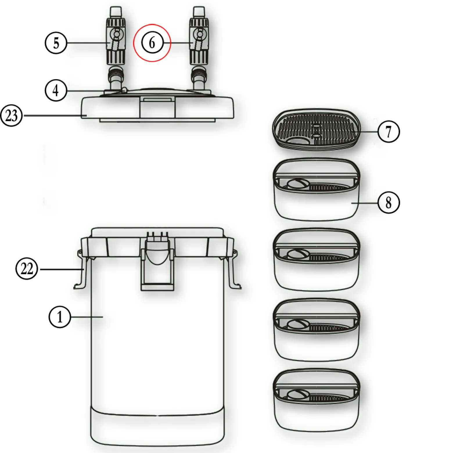 SunSun Ersatzteil für HW-504A 505 Aquarium Außenfilter – Einlass- und Auslassventil – Ø 12 mm – 23,5 mm IG – für Aquarium Aquaristik Zubehör