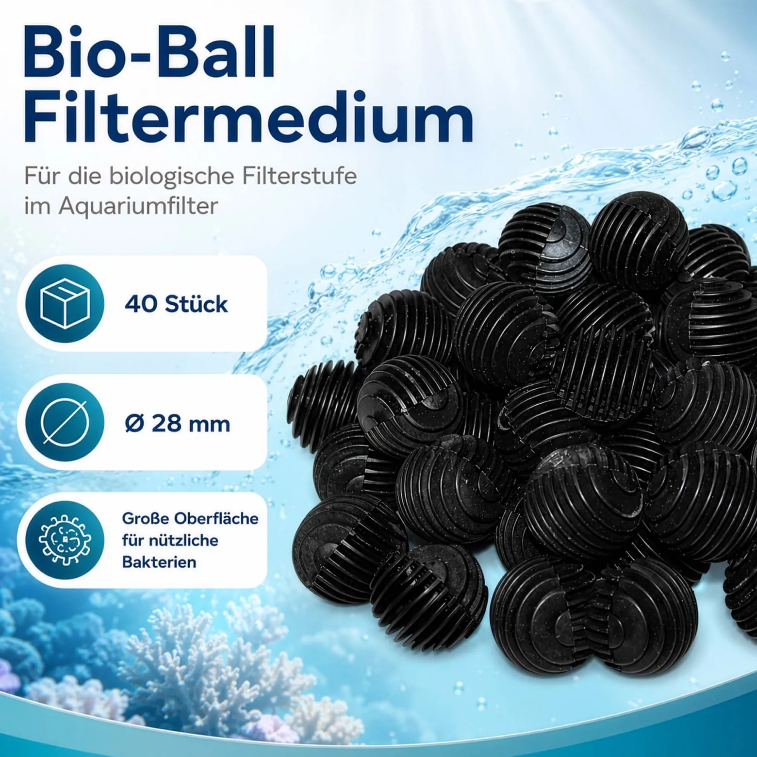 SunSun Ersatzteil für HW-303 Aquarium Außenfilter - Bio Balls 40 Stück Ø 28 mm, Biokugeln für Auqariumfilter, Aquariumzubehör Filterkugeln als Filtermedium