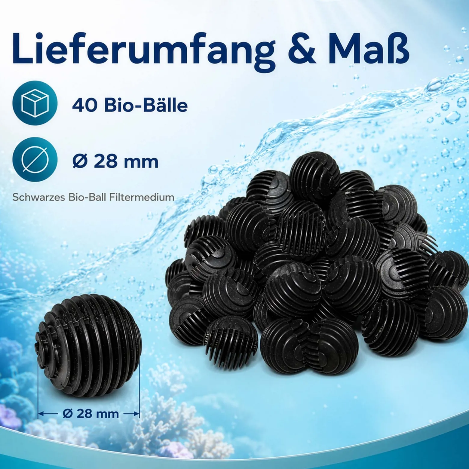 SunSun Ersatzteil für HW-402B Aquarium Außenfilter - Bio Balls 40 Stück Ø 28 mm, Biokugeln für Auqariumfilter, Aquariumzubehör Filterkugeln als Filtermedium