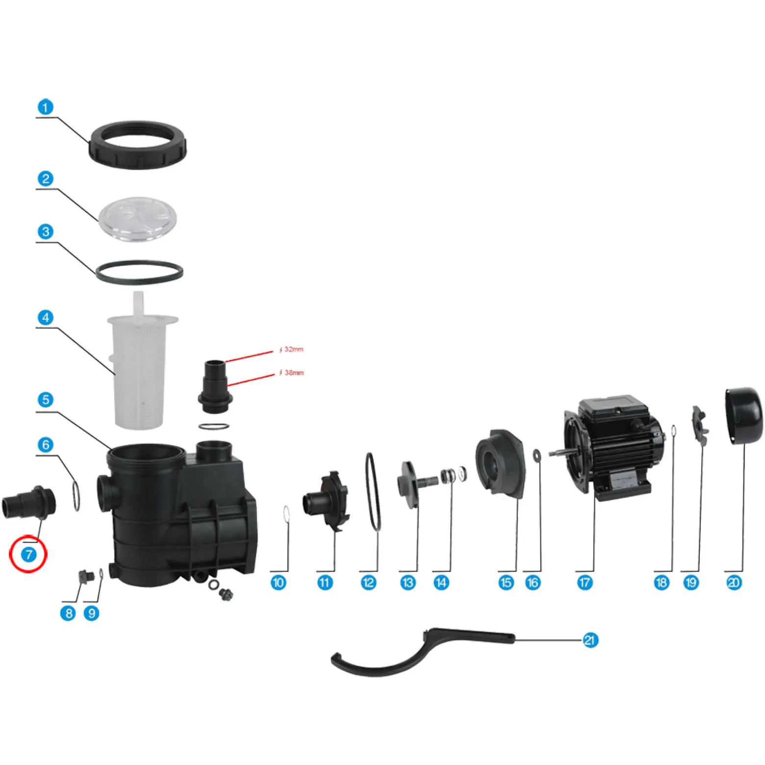 SunSun Ersatzteil für Schwimmbadpumpe Ein- und Ausgang, 220 W Poolfilteranlage, Filterpumpe 5000 l/h, Pool Pumpe mit Schwimmerschalter