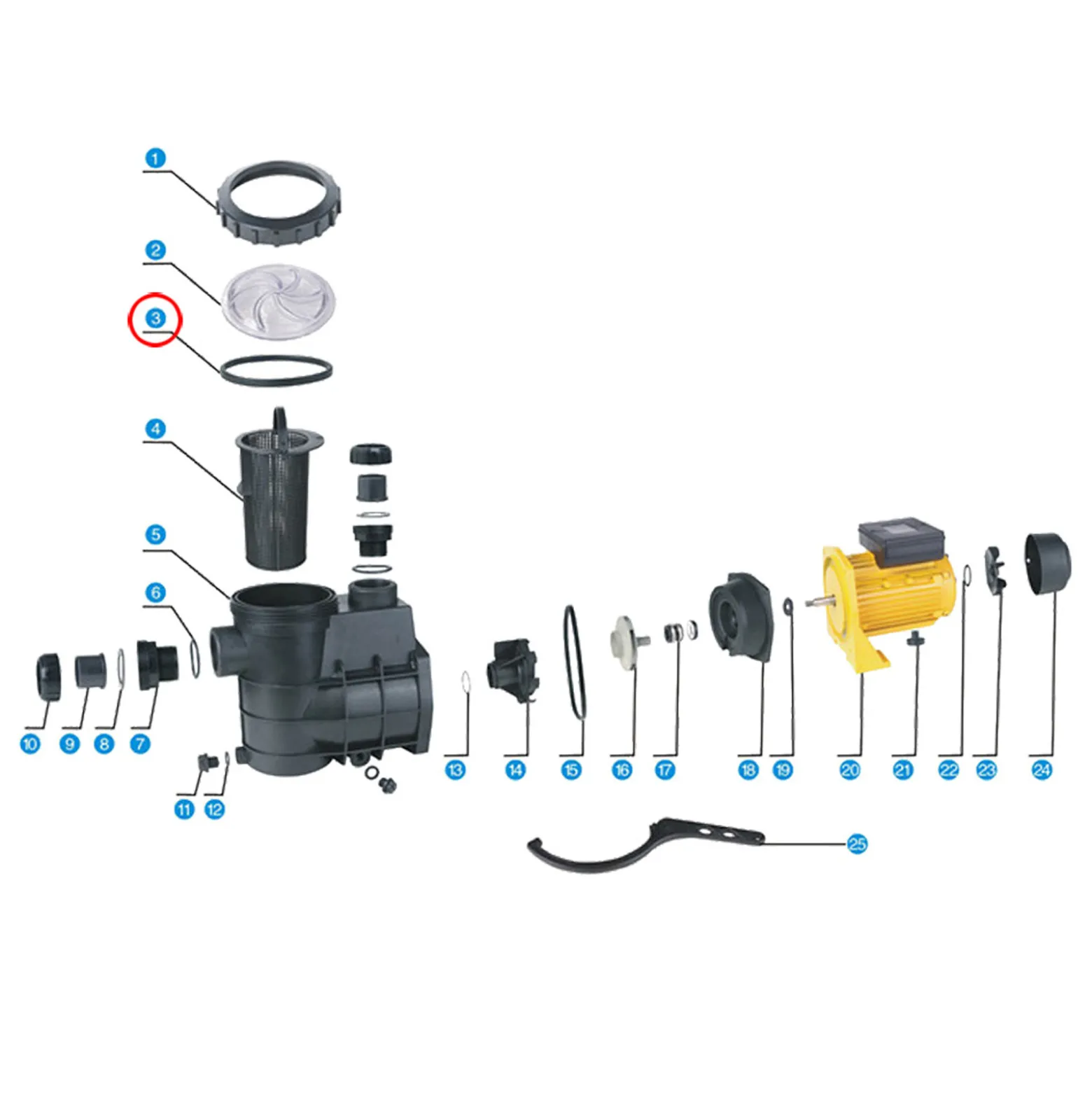SunSun Ersatzteil für Schwimmbadpumpe Dichtung 1, 550 W Poolfilteranlage, Poolpumpe mit Schwimmerschalter, Filterpumpe 13000 l/h