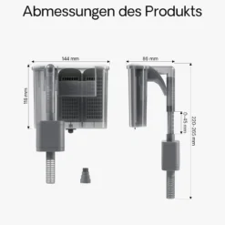 SunSun HBL-302 Hang on Filter Aquarium Anhängefilter 350l/h für Aquarien bis 20l, mit Filtermedien