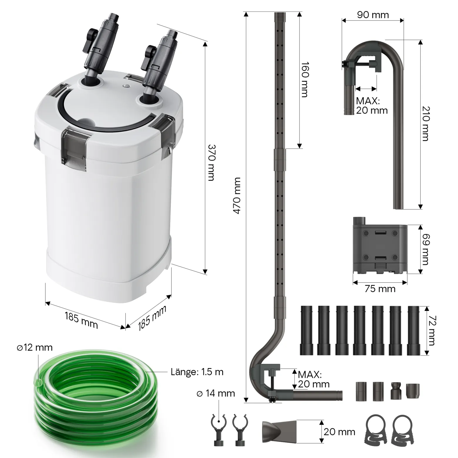 SunSun HW-504A Aquarium Außenfilter 800 L/h 15 W 4 Stufen Kammerfilter inkl Filtermaterial