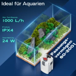 SunSun HW-702A Aquarium Außenfilter 1000 L/h 24 W, 3 Stufen, Filterpumpe, Filtermedien
