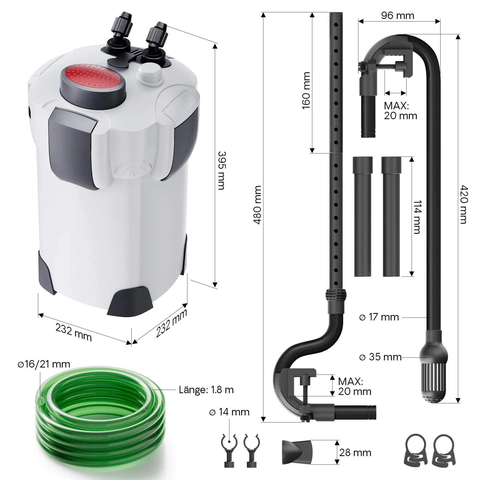 SunSun HW-302 Aquarium Außenfilter 18 W 1000 L/h 3 Stufen Kammerfilter mit Filtermaterial
