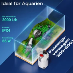 SunSun HW-304 Aquarium Außenfilter 55 W 2000 L/h 4 Stufen Kammerfilter, Filtermedien, Filterpumpe