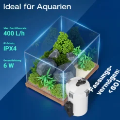 SunSun HW-603B Aquarium Außenfilter 400 L/h mit 3 Filterschwämmen und 1 Filtervlies, Filtermedien, Filterpumpe