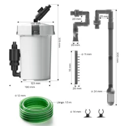 SunSun HW-603B Aquarium Außenfilter 400 L/h mit 3 Filterschwämmen und 1 Filtervlies, Filtermedien, Filterpumpe
