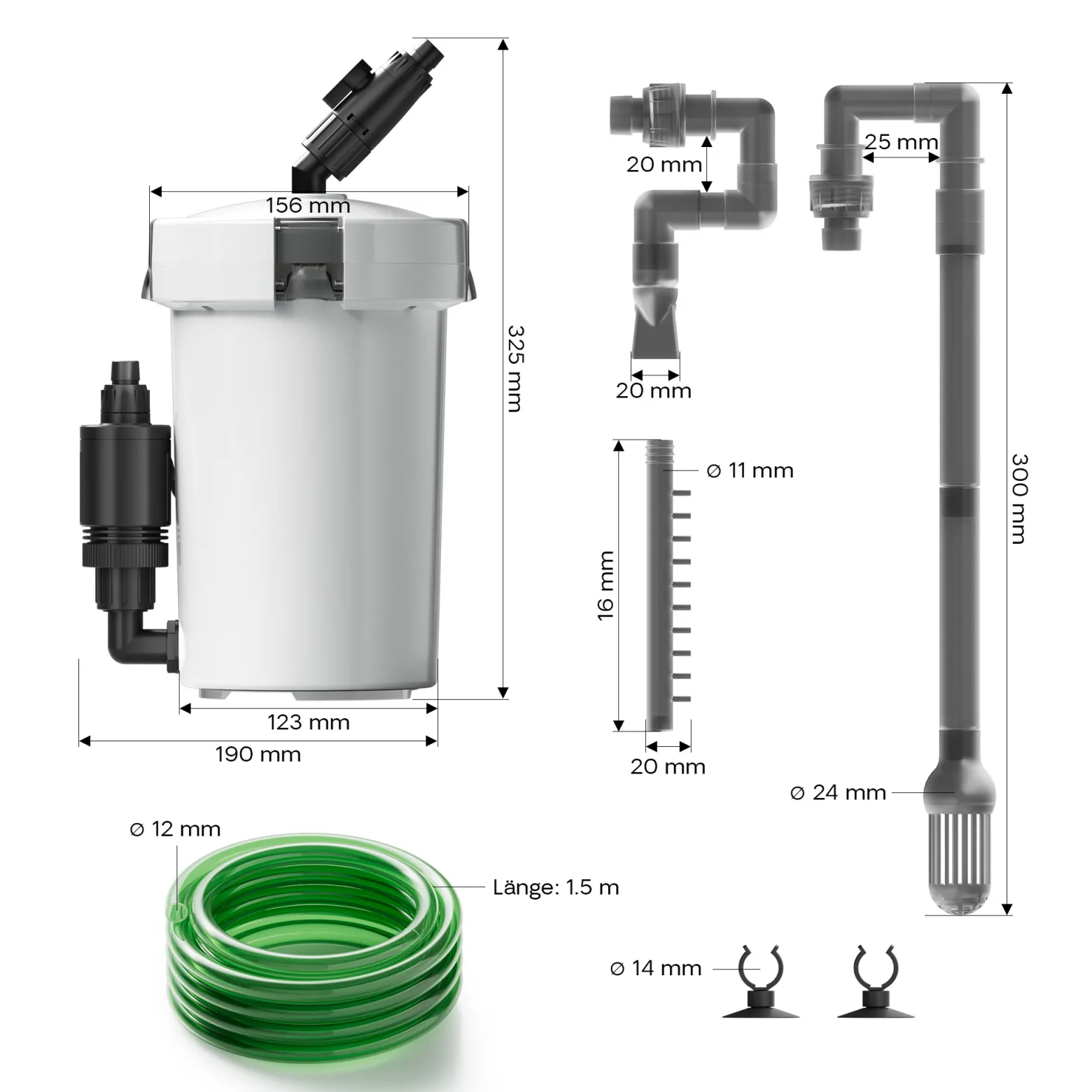SunSun HW-603B Aquarium Außenfilter 400 L/h mit 3 Filterschwämmen und 1 Filtervlies, Filtermedien, Filterpumpe