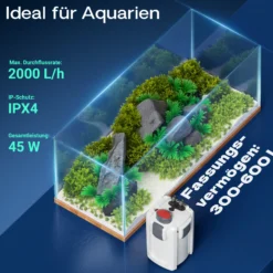 SunSun HW-704B Aquariumaußenfilter 2000 L/h 45 W mit 9 W UV und 4 Stufen Filter Aquarium