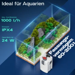 SunSun HW-702B Aquariumaußenfilter 1000 L/h 24 W mit 9 W UVC und 3 Stufen Filter Aquarium